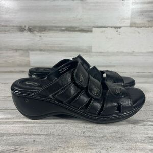 Soft Walk Womens Sandals Slip On Patent Leather Strap Black Size‎ 9N